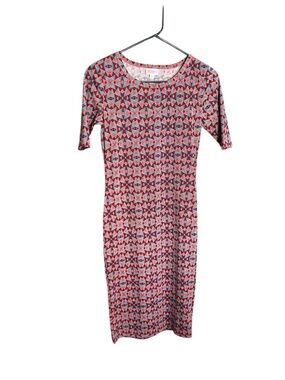 LuLaRoe Geo Print Midi Dress in Red & Blue